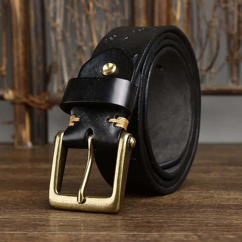 Coconut Tree Embossed Pattern Strap Leather Belt - Image 7