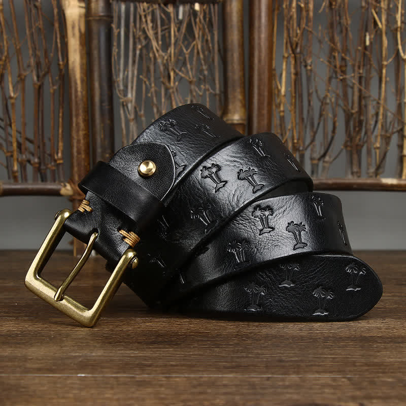Coconut Tree Embossed Pattern Strap Leather Belt - Image 8