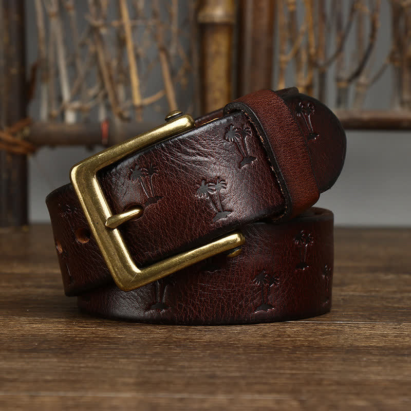 Coconut Tree Embossed Pattern Strap Leather Belt - Image 9