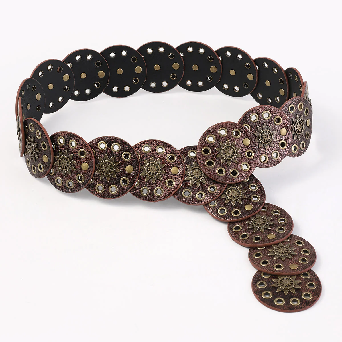 Coffee Colored Retro Street Hollow Circular Women's Leather Belt - Image 3