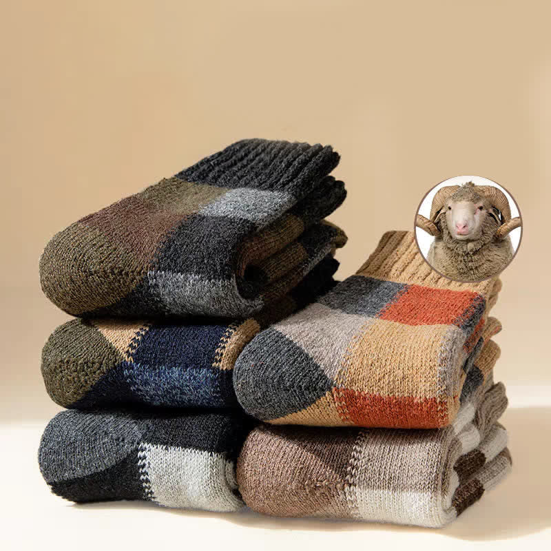 Color-Blocking Wool Thickening Crew Socks - Image 2