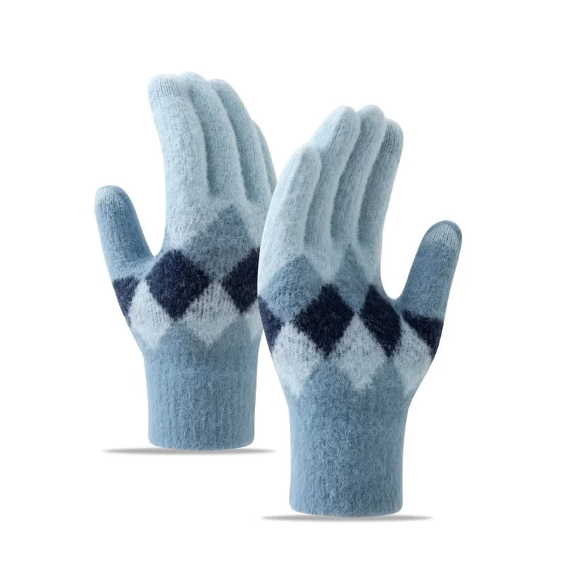 Colorful Diamond Pattern Warm Plush Knitted Gloves - Image 12