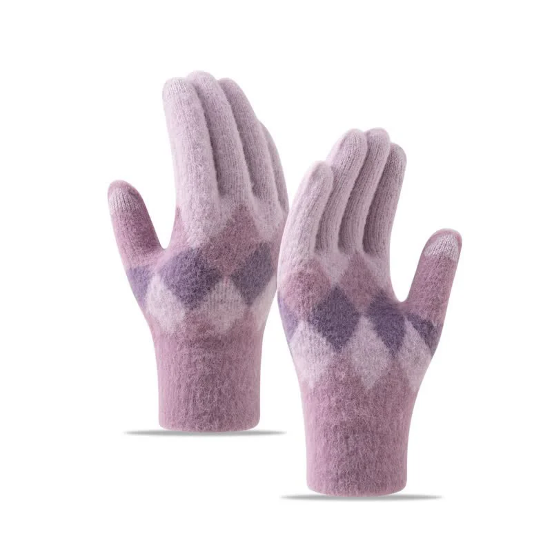 Colorful Diamond Pattern Warm Plush Knitted Gloves - Image 14