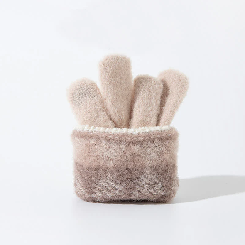 Colorful Diamond Pattern Warm Plush Knitted Gloves - Image 6