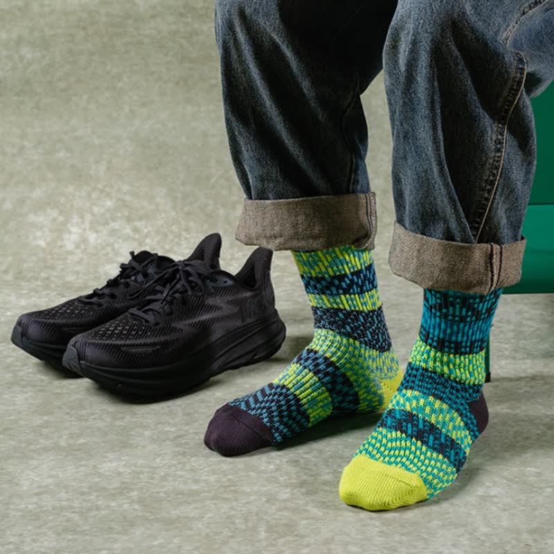 Colorful Ethnic Patterns Striped Cotton Crew Socks - Image 15