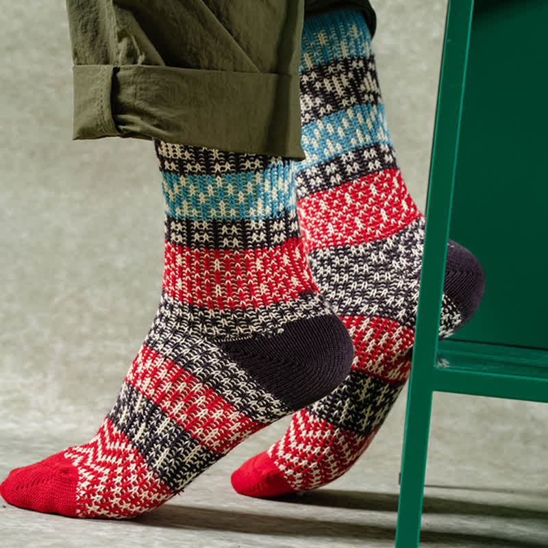 Colorful Ethnic Patterns Striped Cotton Crew Socks - Image 6