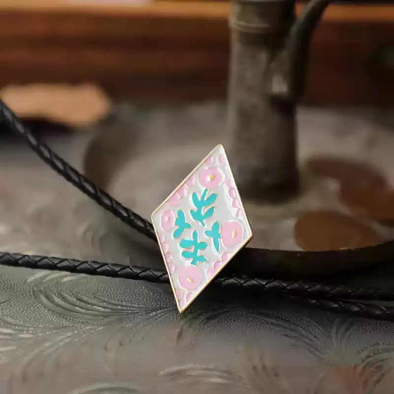 Colorful Small Flower Retro Rhombus Bolo Tie - Image 10