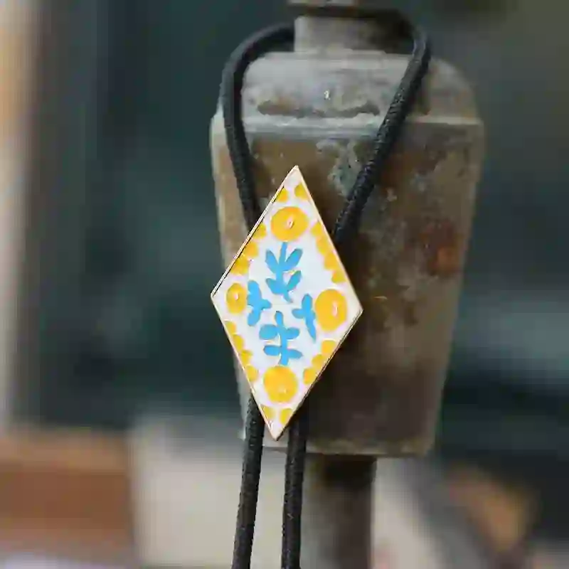 Colorful Small Flower Retro Rhombus Bolo Tie - Image 11