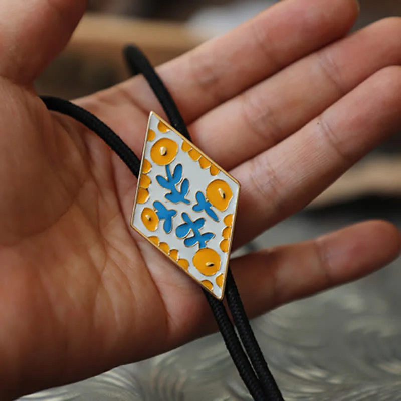 Colorful Small Flower Retro Rhombus Bolo Tie - Image 12