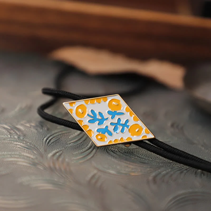 Colorful Small Flower Retro Rhombus Bolo Tie - Image 13