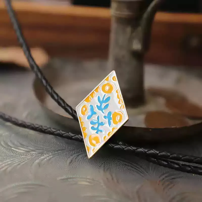 Colorful Small Flower Retro Rhombus Bolo Tie - Image 14