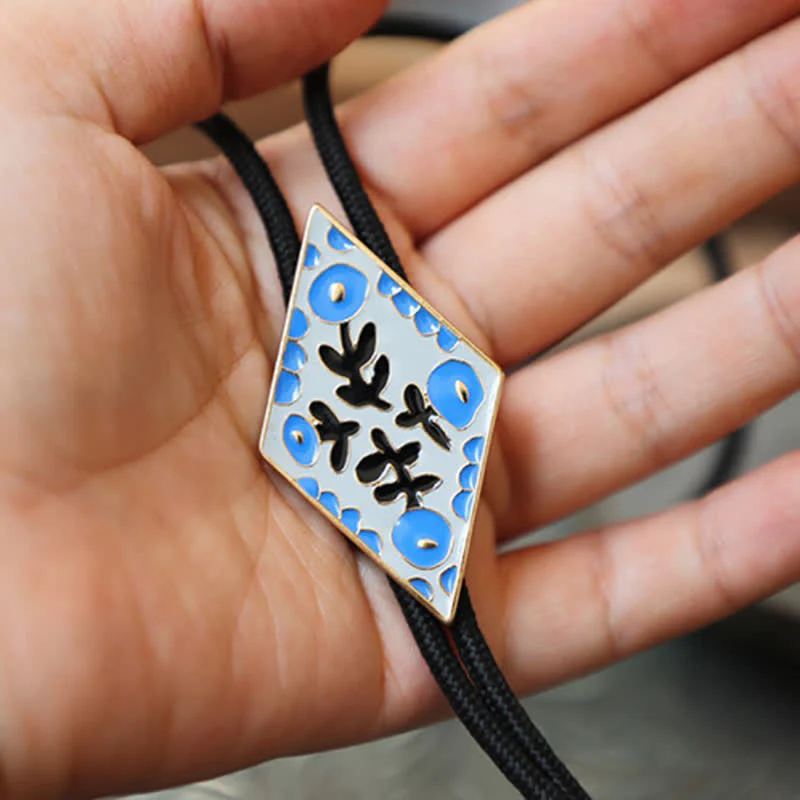 Colorful Small Flower Retro Rhombus Bolo Tie - Image 3