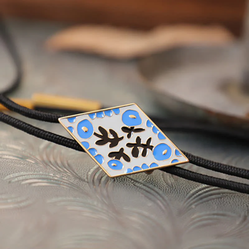 Colorful Small Flower Retro Rhombus Bolo Tie - Image 4