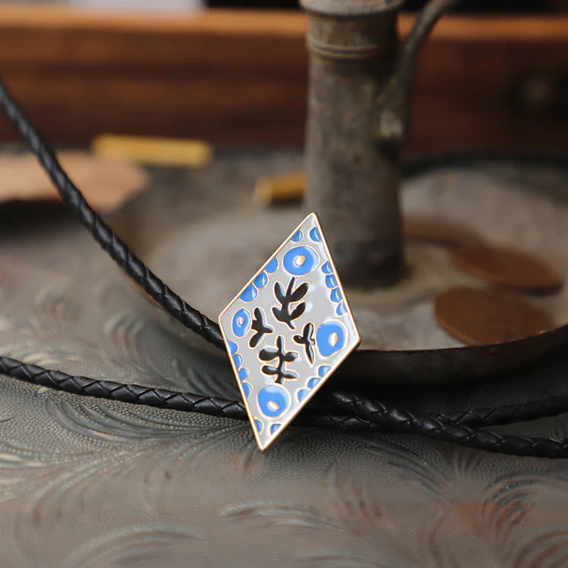 Colorful Small Flower Retro Rhombus Bolo Tie - Image 5