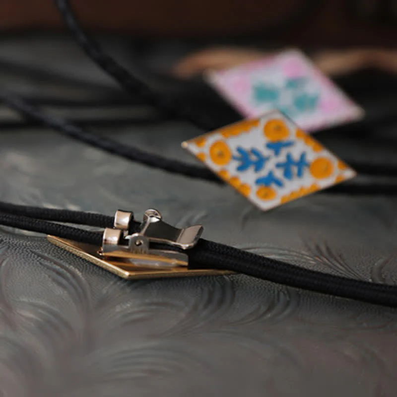Colorful Small Flower Retro Rhombus Bolo Tie - Image 6