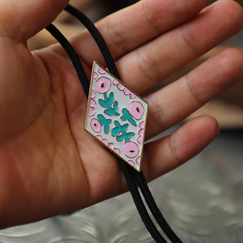 Colorful Small Flower Retro Rhombus Bolo Tie - Image 7