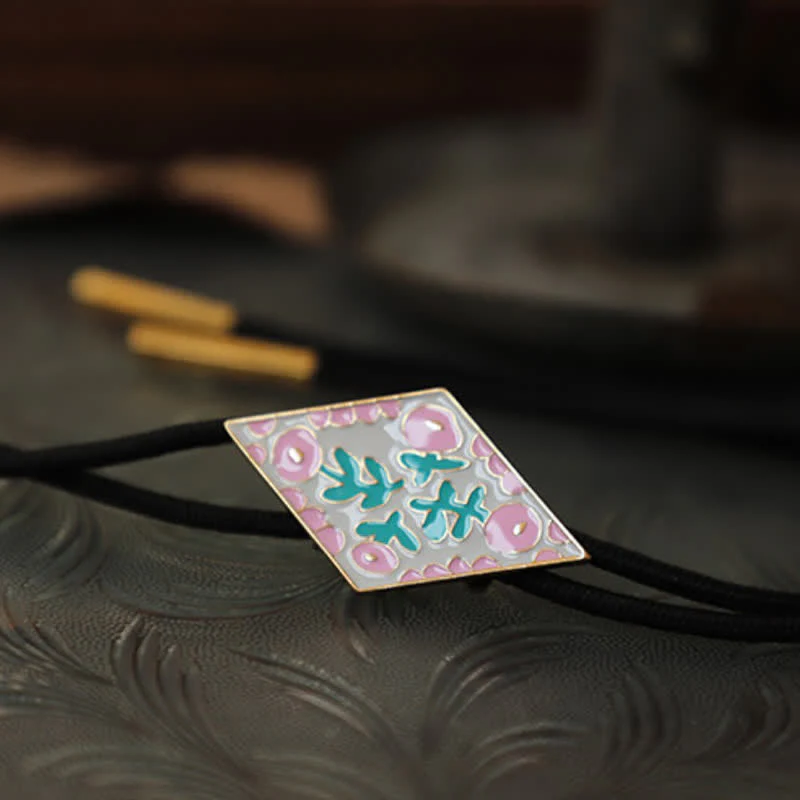 Colorful Small Flower Retro Rhombus Bolo Tie - Image 8