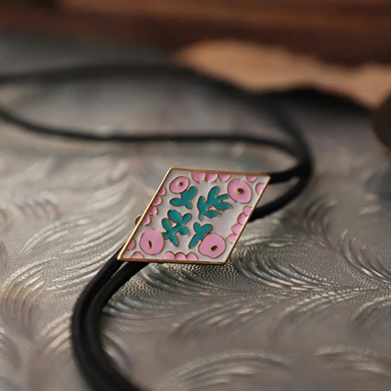 Colorful Small Flower Retro Rhombus Bolo Tie - Image 9