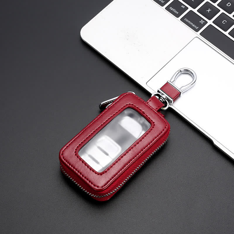 Convenient Transparent Window Zipper Leather Key Case - Image 11