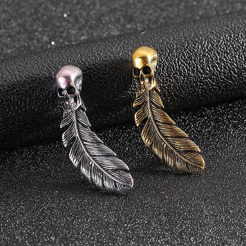 Cool Hip Hop Skull Head & Feather Brooch - Image 2