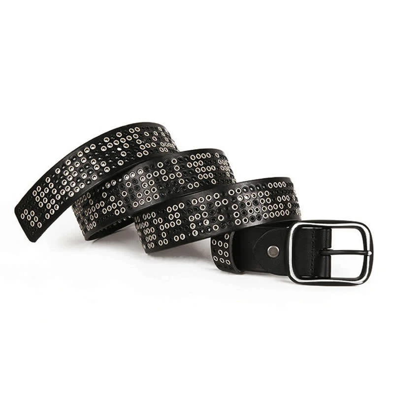 Unisex Studded Heavy Metal Cowboy Punk Leather Belt - Image 4