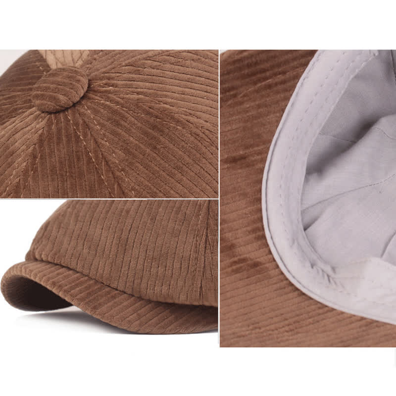 Corduroy Stripe Short Visor Beret Hat - Image 3
