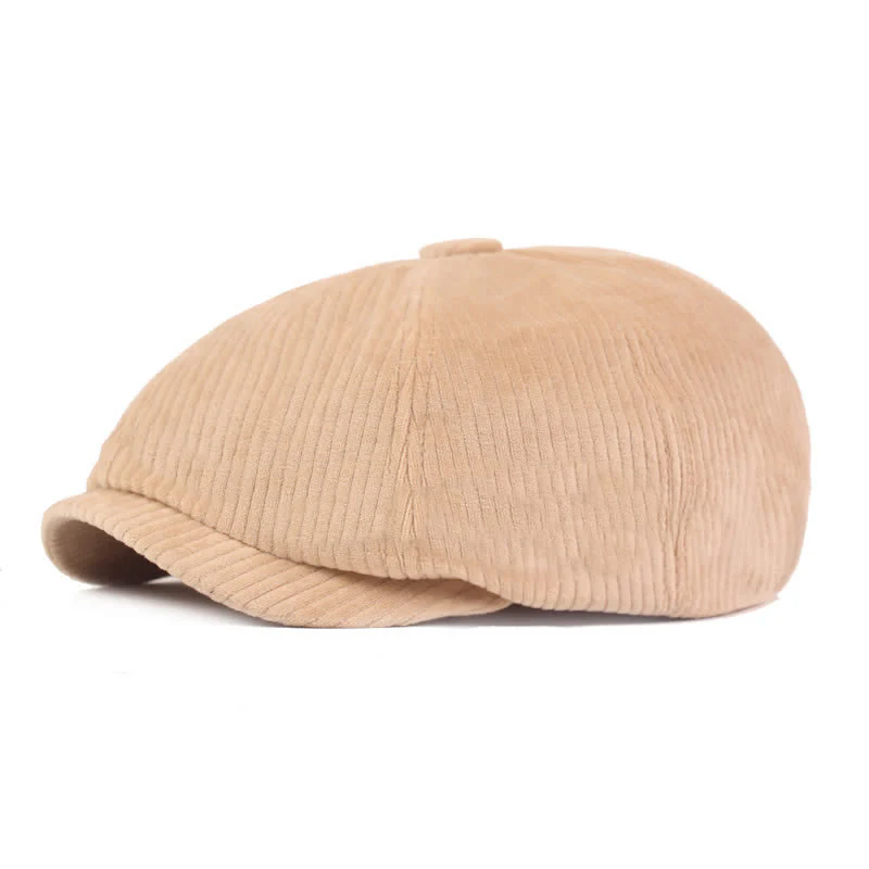 Corduroy Stripe Short Visor Beret Hat - Image 7