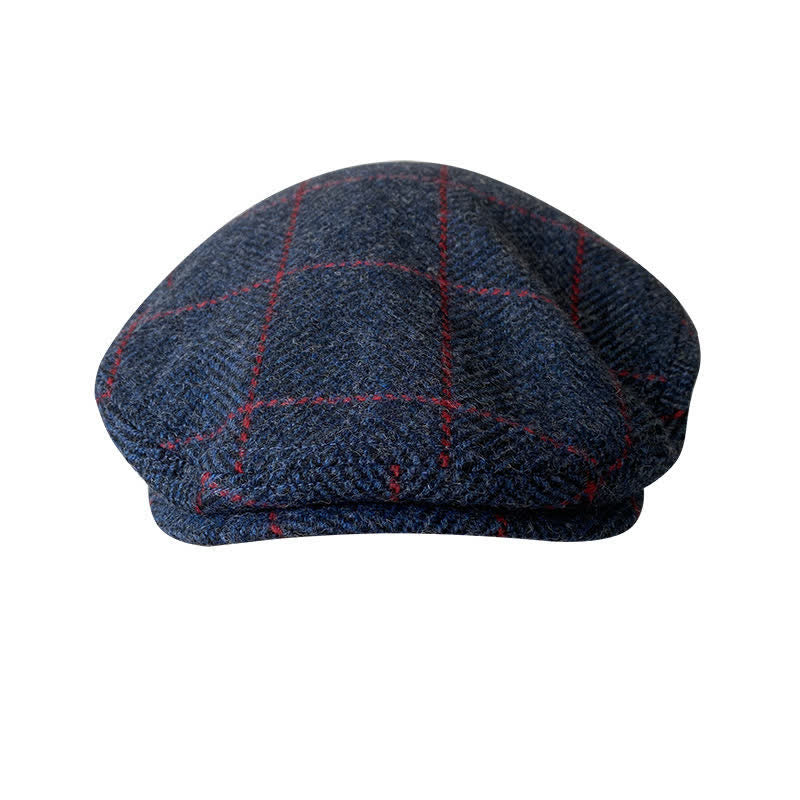 Countryside Dark Blue Red Plaid Beret Cap - Image 2