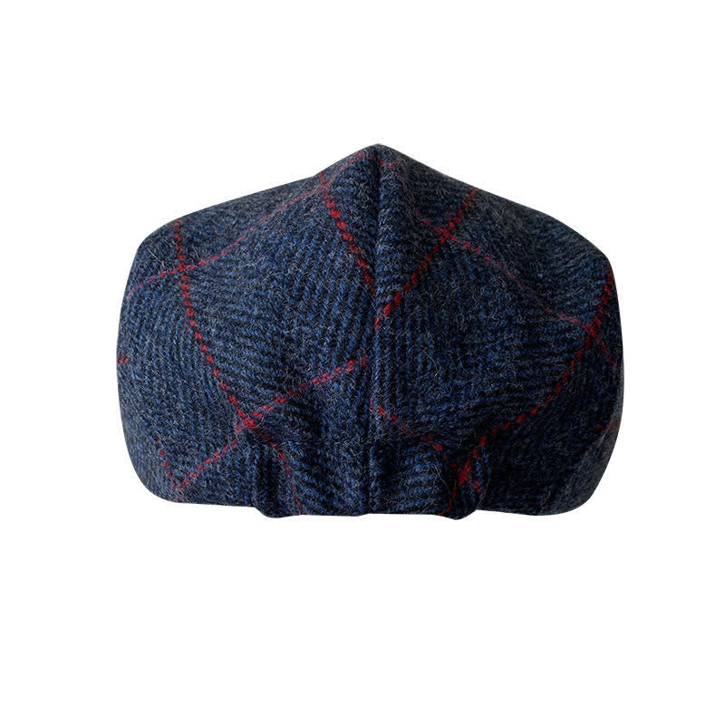 Countryside Dark Blue Red Plaid Beret Cap - Image 6