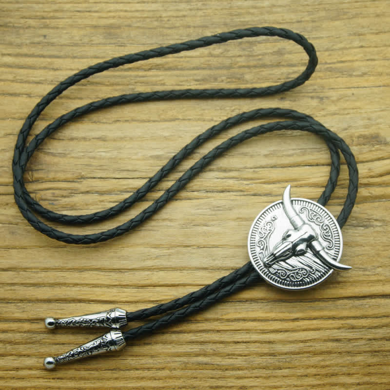 Cow Head Longhorn Bull Cowboy Leather Bolo Tie - Image 6