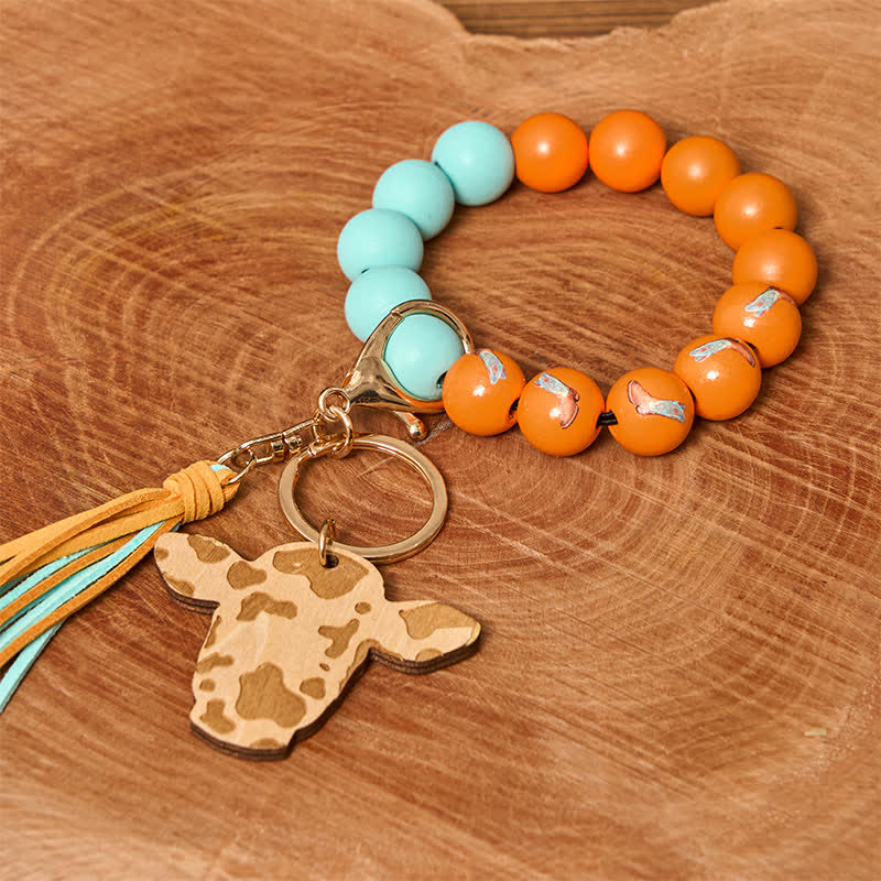 Cow Wooden Beads Wristlet Western Bracelet With Tassel - Image 3