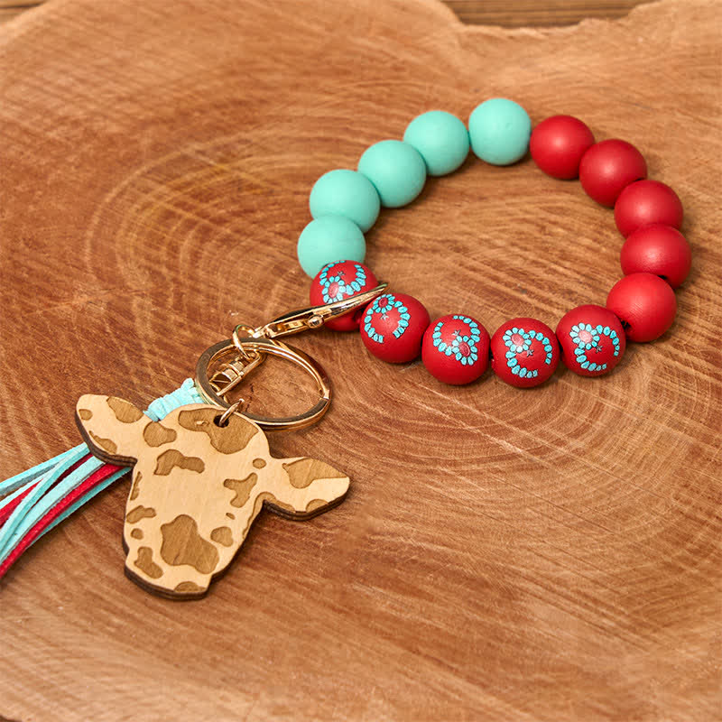 Cow Wooden Beads Wristlet Western Bracelet With Tassel - Image 4