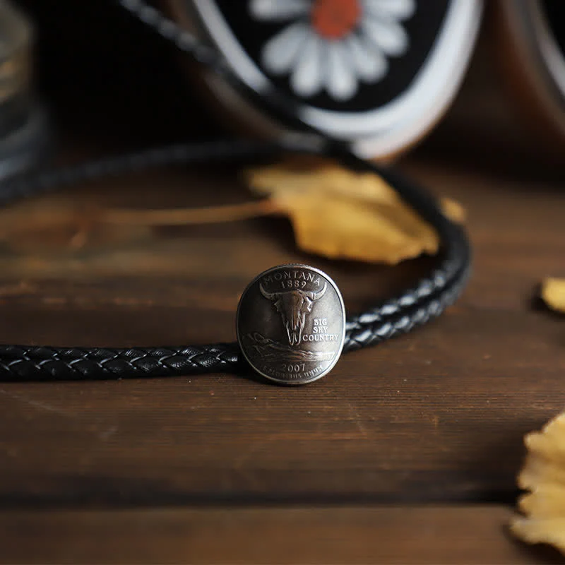 Cowboy Bull Head Coin Shape Bolo Tie - Image 3