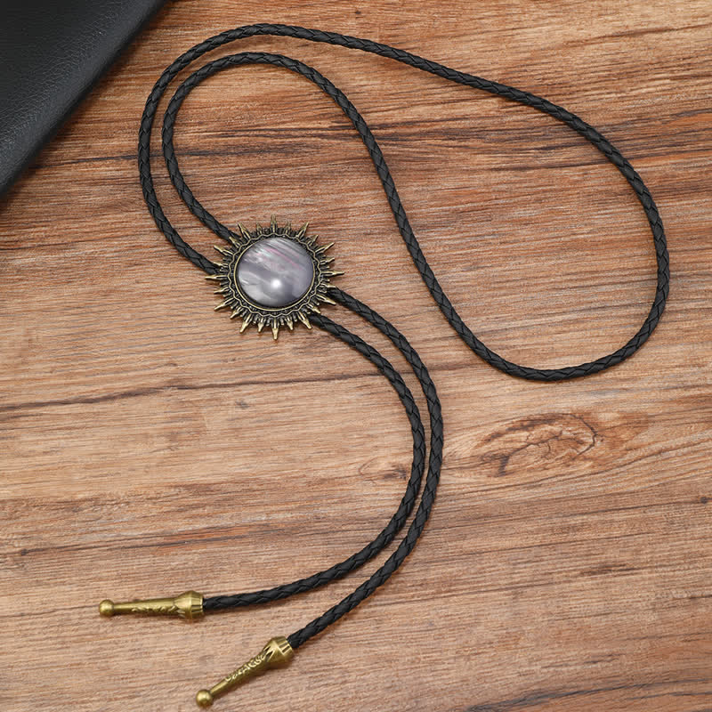Cowboy Round Resin Gemstones Pendant Bolo Tie - Image 3