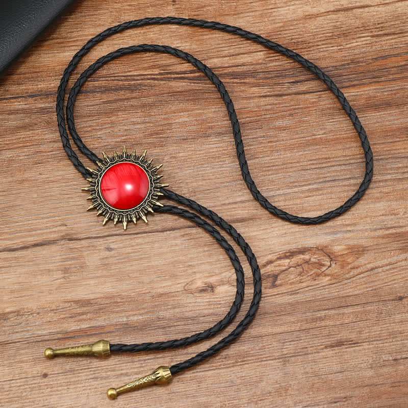 Cowboy Round Resin Gemstones Pendant Bolo Tie - Image 4