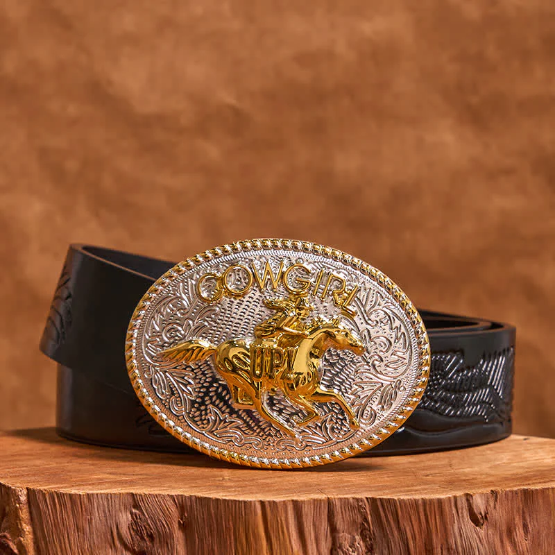 Cowgirl DIY Gold & Silver Horseback Riding Buckle Leather Belt - Image 4