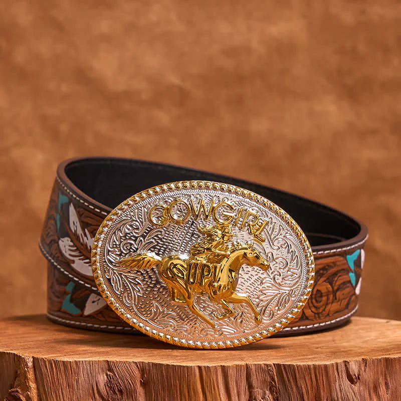 Cowgirl DIY Gold & Silver Horseback Riding Buckle Leather Belt - Image 9
