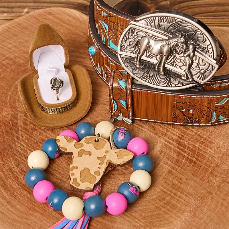 Cowgirl DIY Hidden Knife Belt Buckle Wood Beaded Bracelet Bundle Set - Image 5