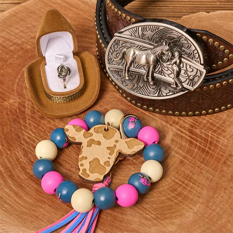 Cowgirl DIY Hidden Knife Belt Buckle Wood Beaded Bracelet Bundle Set - Image 6