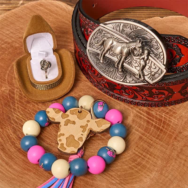 Cowgirl DIY Hidden Knife Belt Buckle Wood Beaded Bracelet Bundle Set - Image 7