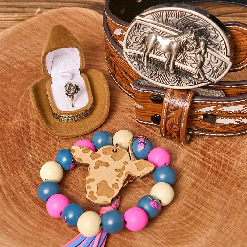 Cowgirl DIY Hidden Knife Belt Buckle Wood Beaded Bracelet Bundle Set - Image 8