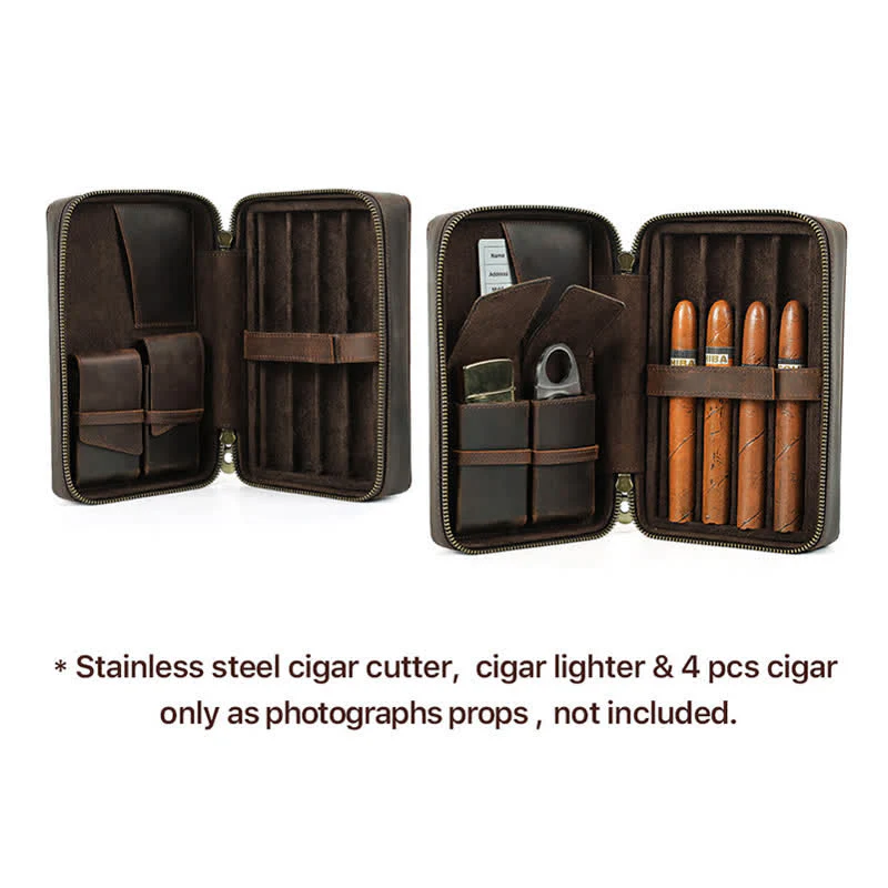Crazy Horse Cowhide Zipper Leather Cigar Case (For Four Cigars) - Image 11
