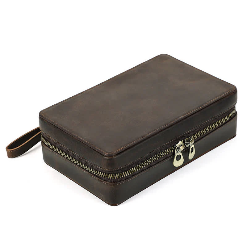 Crazy Horse Cowhide Zipper Leather Cigar Case (For Four Cigars) - Image 3