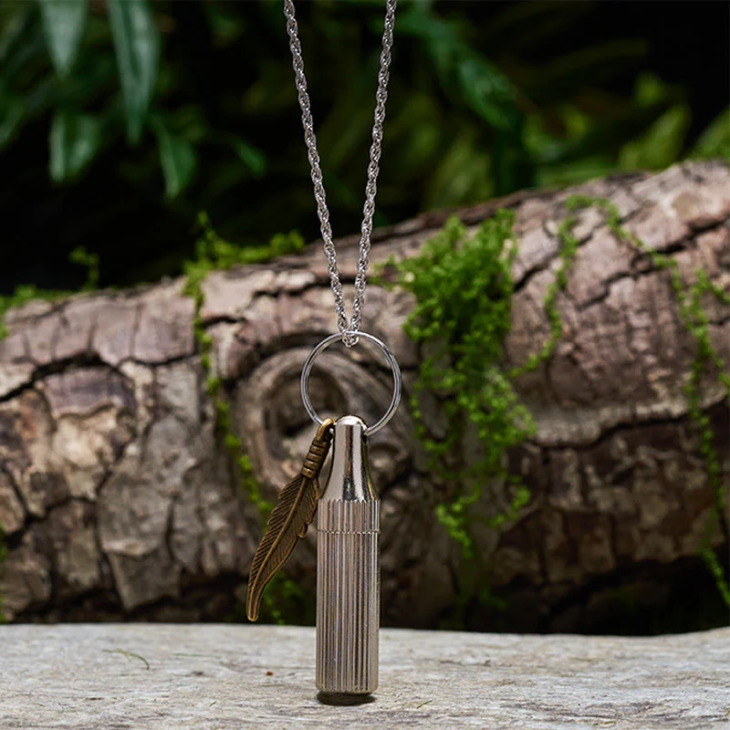 Creative Capsule Knife Keychain Alloy Feather Pendant Silver Necklace - Image 4