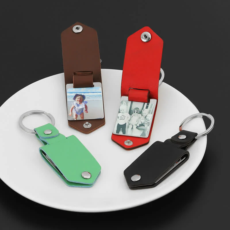 Creative Custom Photo Text Printed Leather Keychain - Image 3