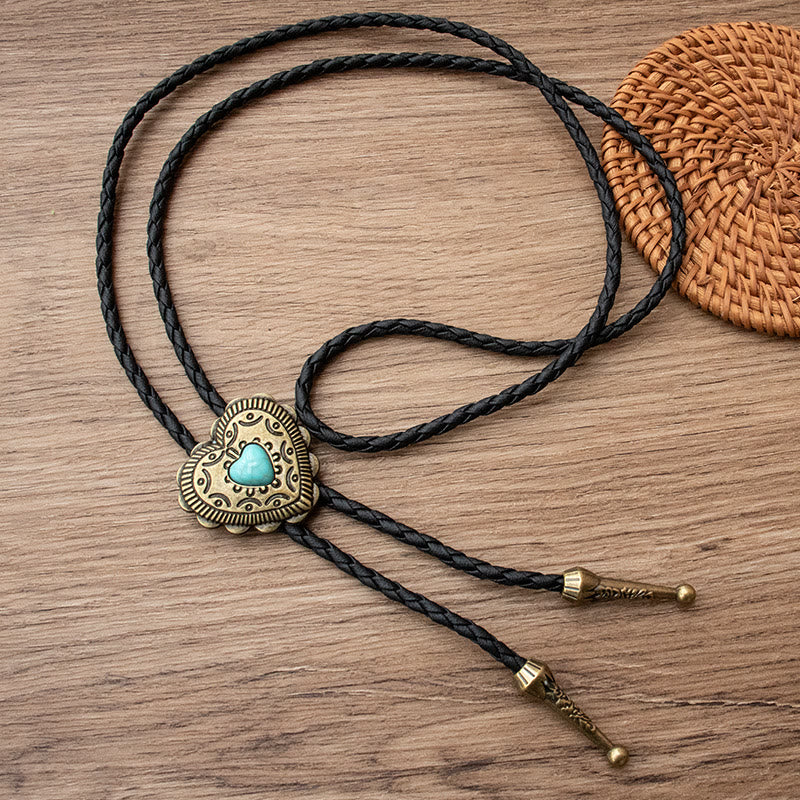 Creative Heart Shaped Turquoise Pendant Bolo Tie - Image 3