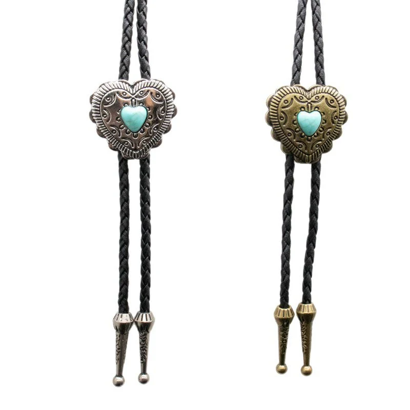 Creative Heart Shaped Turquoise Pendant Bolo Tie - Image 5