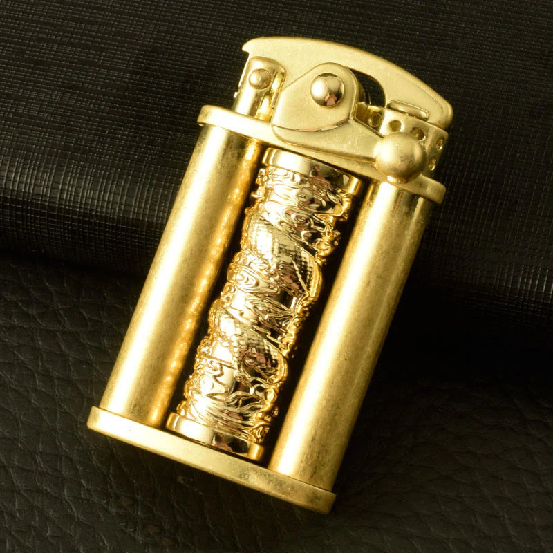 Creative Metal Rolling Flower Golden Dragon Pillar Lighter