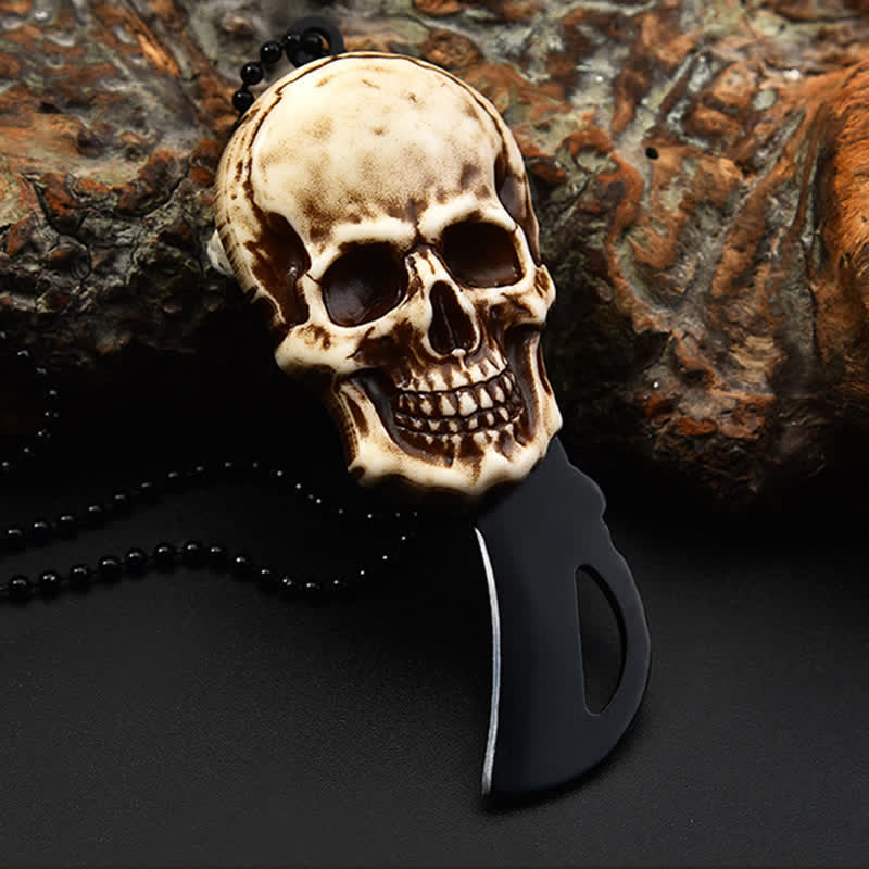 Creative Skull Mini Folding Knife Necklace Keychain With Chain - Image 3