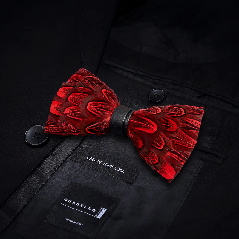 Crison & Black Peacock Feather Bow Tie with Lapel Pin - Image 3